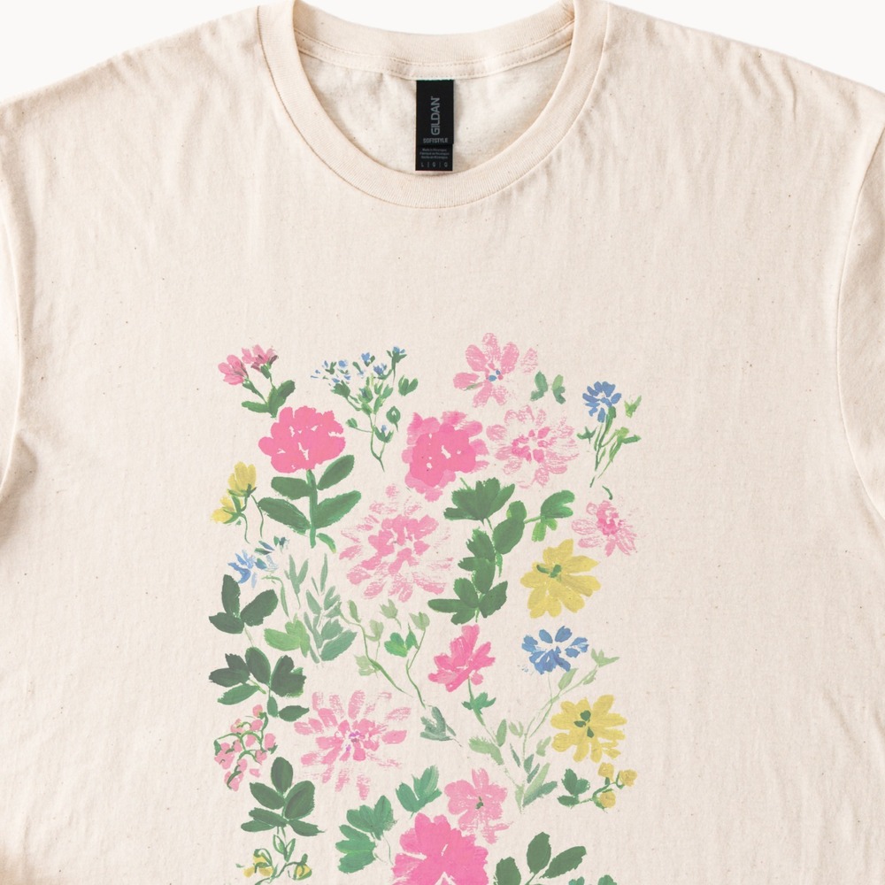 Wildflower Delicate Floral Tee with Sage Foliage